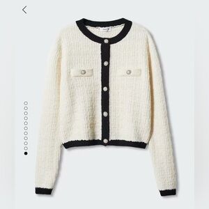 NWT Mango Pocket Tweed Cardigan Sz XL Extra Large Off White Cotton Blend Office